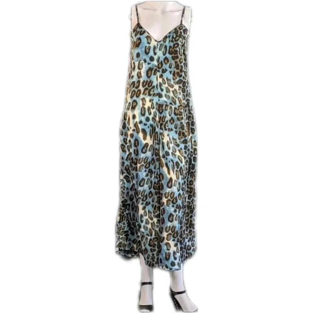 RAGA Blue Leopard Print Slip Jumpsuit